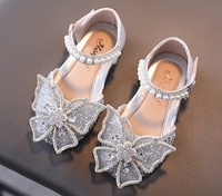 Sandales d'Été Mode pour Filles avec Paillettes et Nœud en Strass, Chaussures de Princesse à Talon Plat, Tailles 21-35