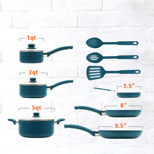 Ensemble de 10 ustensiles de cuisine en alliage d'aluminium antiadhésif avec couvercles en verre, poignées en bakélite, résistant au four, pour cuisinières à gaz et à induction - Product Image 2