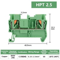 Bloc de bornes DIN vert HPT2.5, à montage sur rail DIN, à insertion rapide, pour câblage électrique, à traversée