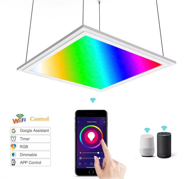 40W RGBW Tuya App WiFi Smart LED Panel Light Dimmable CCT Slim Recessed Square for Ceiling Decoration Lighting
