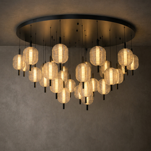 Round Base Multi Light Glass Pendant Chandelier Ribbed Glass Globe Cluster Pendant Light For Living Room - Product Image 4
