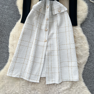 Robe-veste en tweed sans manches polyvalente pour femme, deux pièces, avec ceinture à nouer et <span class=keywords><strong>haut</strong></span> en tricot, élégante et <span class=keywords><strong>chic</strong></span> - Product Image 3