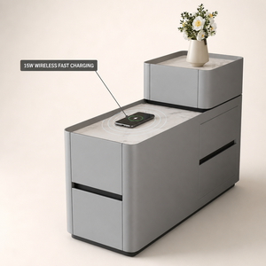 Comodino Intelligente a <span class=keywords><strong>5</strong></span> Cassetti con Caricatore Wireless e Audio Bluetooth, Tavolino Salvaspazio in Legno Massello per Camera da Letto e Sala da Pranzo - Product Image 2