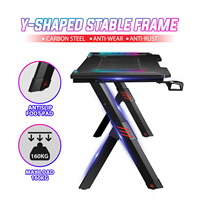 Smart Gaming Desk with Wireless Charging Pad, USB Ports and Power Outlets, RGB LED Strip Lighting, Ergonomic PC Gaming Table