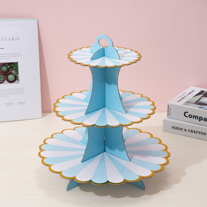 Présentoir à gâteaux pliable en papier écologique à 3 niveaux, 19 couleurs, avec motif floral estampé or, pour mariages et anniversaires - Product Image 5