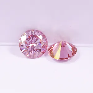 Longgar 1ct 2ct 3ct perhiasan batu permata moissanite batu lapis bulat merah muda moissanite