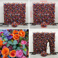 Mur de fleurs artificielles personnalisé en usine 8x8 pieds, mur de roses artificielles colorées et réalistes pour la décoration commerciale et la revente