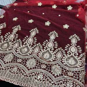 高級フレンチジャカードドット焼けオレンジレース刺繍生地ビーズスパンコールメッシュニット刺繍ナイジェリアレース用 - Product Image 5