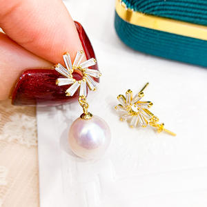 Accessoires en argent S925 pour la création de bijoux, boucles d'oreilles tendance 2021 avec perles rondes de 7 à 10 mm et plateau vide pour boucles d'oreilles - Product Image 3