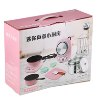Juego de utensilios de cocina pequeños, casa de juegos de madera, juguete de cocina para niños, utensilios de cocina de plástico envasados en caja, gran propósito educativo