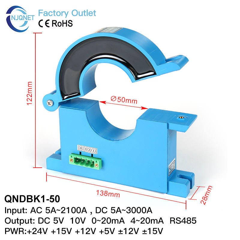 Split Core Current Sensor RS485 Current Transformer Ct Clamp AC DC 20A 30A 50A 100A 200A 300A Hall Effect Current Transducer