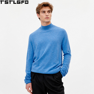 Pull en cachemire à col montant personnalisé pour homme, bleu bleuet, tricoté, luxe, vente en gros - Product Image 1