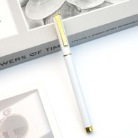 Stylo bille de luxe en métal avec finition dorée, corps fin, rechargeable, coffret cadeau pour bureau de direction