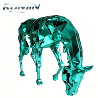 Sculpture de cheval moderne abstraite en acier inoxydable creux, soudée, polie miroir 8K, sculpture animale extérieure personnalisée pour aménagement paysager