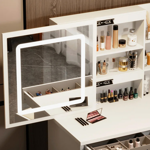 <strong>Large</strong> Storage Space Smart French White Sliding Touch Control <strong>Mirror</strong> <strong>Dressing</strong> <strong>Table</strong> Set with Stool and <strong>Mirror</strong> - Product Image 4