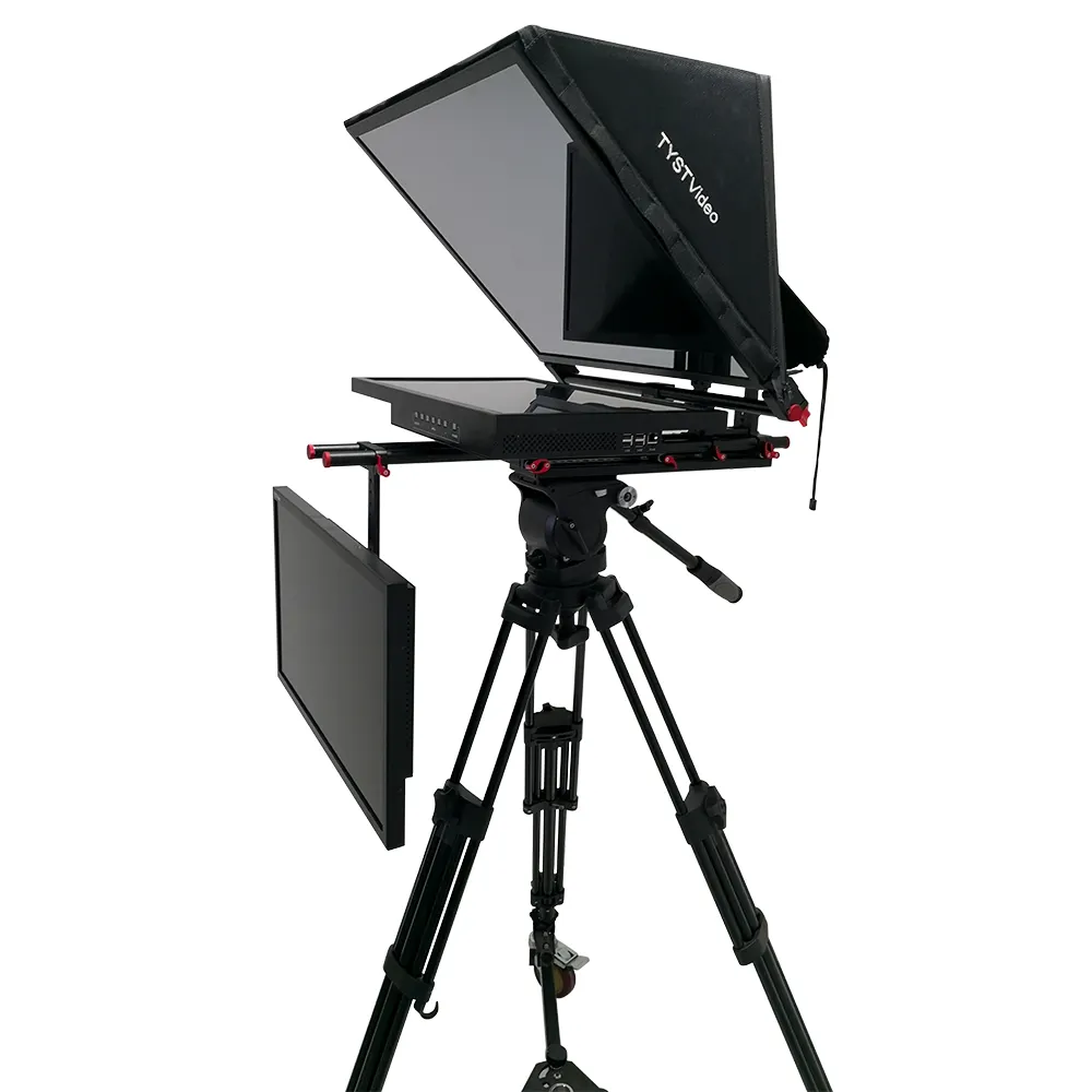 24g2 24 Inch Built In Prompter Computer Dual Screen Tv Broadcast Studio Equipment Teleprompter Caster Tripod Wireless Remoter