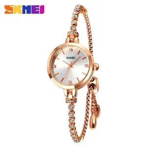 奢侈品牌Skmei 1854玫瑰金石英女表不锈钢铜手镯女装手表