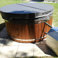 Bain Nordique Rond en Cèdre Rouge Canadien Chauffé au Bois, Baignoire SPA d'Extérieur en Fibre de Verre
