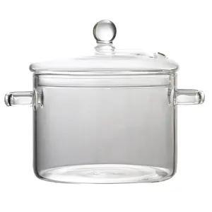 家用大容量透明玻璃明火可加热耐热安全多尺寸带盖烹饪面条锅