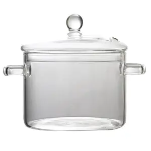 Verre Transparent de grande capacité de ménage, Pot chauffante résistant à la chaleur, cuisson des nouilles multi-taille avec couvercle, ml