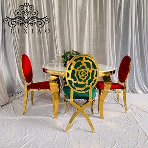 Classic Hotel Party Events Furniture White MDF <strong>Top</strong> Gold Stainless Steel <strong>Round</strong> <strong>Dining</strong> <strong>Table</strong> - Product Image 3
