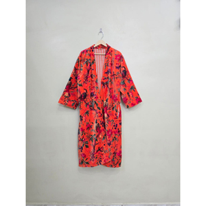 Lot en gros de robes kimono en velours de coton indien imprimé avec ceinture, robes d'hiver unisexes, robes kimono longues faites à la main pour femmes - Product Image 3