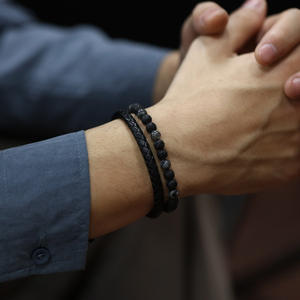 กำไลข้อมือแม่เหล็กรูปตาเสือหินภูเขาไฟธรรมชาติสำหรับผู้ชายกำไลข้อมือแม่เหล็กโรงงานทางศาสนาขายตรงเชือกหนังวัวถักแบบข้ามพรมแดน - Product Image 5