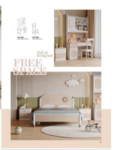 Ensemble de meubles modernes en bois massif couleur crème pour enfants - Combo chambre scolaire comprenant <span class=keywords><strong>lit</strong></span>, armoire, bureau d'étude et meuble d'appoint - Product Image 4