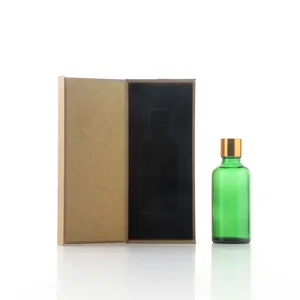 Botella de cristal de aceite esencial de alta calidad, botella con tapa de gotero y caja de embalaje para cosméticos, transparente, azul, verde y negro, 50ml