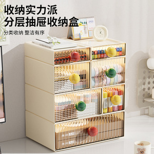 <b>Drawer</b> Style <b>Storage</b> Box With Handles Stackable Office Organizer For Cosmetics Toys Figurines Desktop Use Solid Color Rectangle - Product Image 3