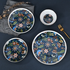 Vintage Gold Rim New Bone China 16 Pcs Flower Decal Dishes Food Salad Soup Plate and Bowls <b>Dinnerware</b> Set for Restaurant Hotel - Product Image 3