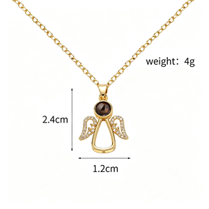Collier Pendentif <span class=keywords><strong>Ange</strong></span> à Projection, Plaqué Or, Ailes en Zircon, Photo Cachée, Charme Commémoratif <span class=keywords><strong>Gardien</strong></span>, Cadeau pour Femme - Product Image 4