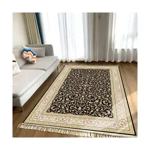 Alfombras con estampado floral persa de corte europeo, decoración artística, alfombra redonda de lujo de seda sintética, alfombras lavables, karpet con borlas