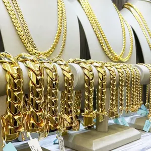 cadenas de oro 18k Personalized Custom Hip Hop Jewelry Luxury Solid 18K Yellow Gold Plain Miami Cuban Link Chain Necklace Men