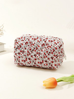 Sacs cosmétiques écologiques en coton rembourrés avec fermeture éclair, réutilisables, légers, à fleurs, matelassés, imprimés sur toute la surface, pochette de maquillage