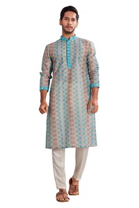 <b>Men's</b> Blue Printed Cotton <b>Kurta</b> Regular Fit Ankle-Length Traditional Casual Wear India Pakistan Style <b>Kurta</b> for <b>Mens</b> - Product Image 1