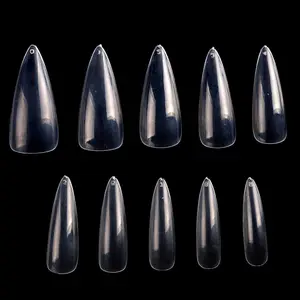 TSZS 500 PCS ABS Artificial Transparent Full Cover Nail Tips Pointed Long False Finger Nails Supplier For Lady