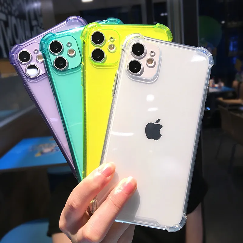 High Quality Tpu Transparent Candy color blue neon Design Fluorescent color phone case for Iphone 11 12 13 Pro Max