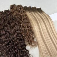 Ekstensi Rambut Manusia 100% Virgin Remy Rusia Premium Invisible Genius Wefts Double Drawn Silky Straight Micro-Link Color