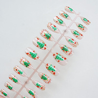 24 faux ongles à presser, forme amande, motif sapin de Noël, flocon de neige, rouge, vert, argent, paillettes, neige, vente en gros, dropshipping