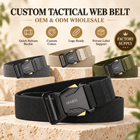 Ceinture tactique en toile à boucle en alliage épaissi personnalisée en usine, à dégagement rapide, pour hommes, nylon, 3,8 cm, extensible