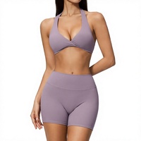 Nouvel ensemble de yoga d'été pour femme, short respirant imprimé/uni, coupe ajustée, décolleté en V profond, pour la course et le sport, référence 4208