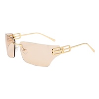Lunettes de soleil incurvées en forme de B sans monture UV400 pour femmes, monture étroite, tendance, uniques, protection solaire, style rétro, célébrité d'Internet