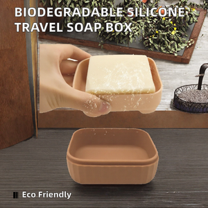 Biodegradable Silicone Soap Dish <b>Tray</b> with Lid Rectangular <b>Bath</b> Shower Soap Holder Drain Soap Box for Travel Bathroom - Product Image 2
