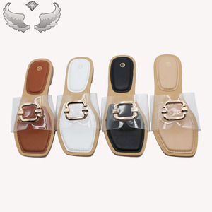 Transparent Square Toe Slides <b>Slippers</b> PVC Women Sandals Flat Thong Slip On Casual Outdoor <b>Summer</b> Footwear Custom logo packaging - Product Image 2