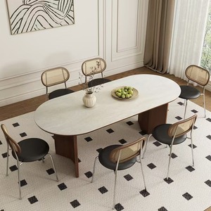 Tavolo da Pranzo Ovale Moderno in Noce con Piano in Pietra Sinterizzata e <span class=keywords><strong>Gambe</strong></span> in Legno Massello <span class=keywords><strong>per</strong></span> Casa e Ristorante - Product Image 3