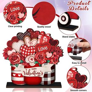 Ensemble de six décorations artisanales en bois en forme de cœur de rose pour la Saint-Valentin, pour la décoration de table - Product Image 5