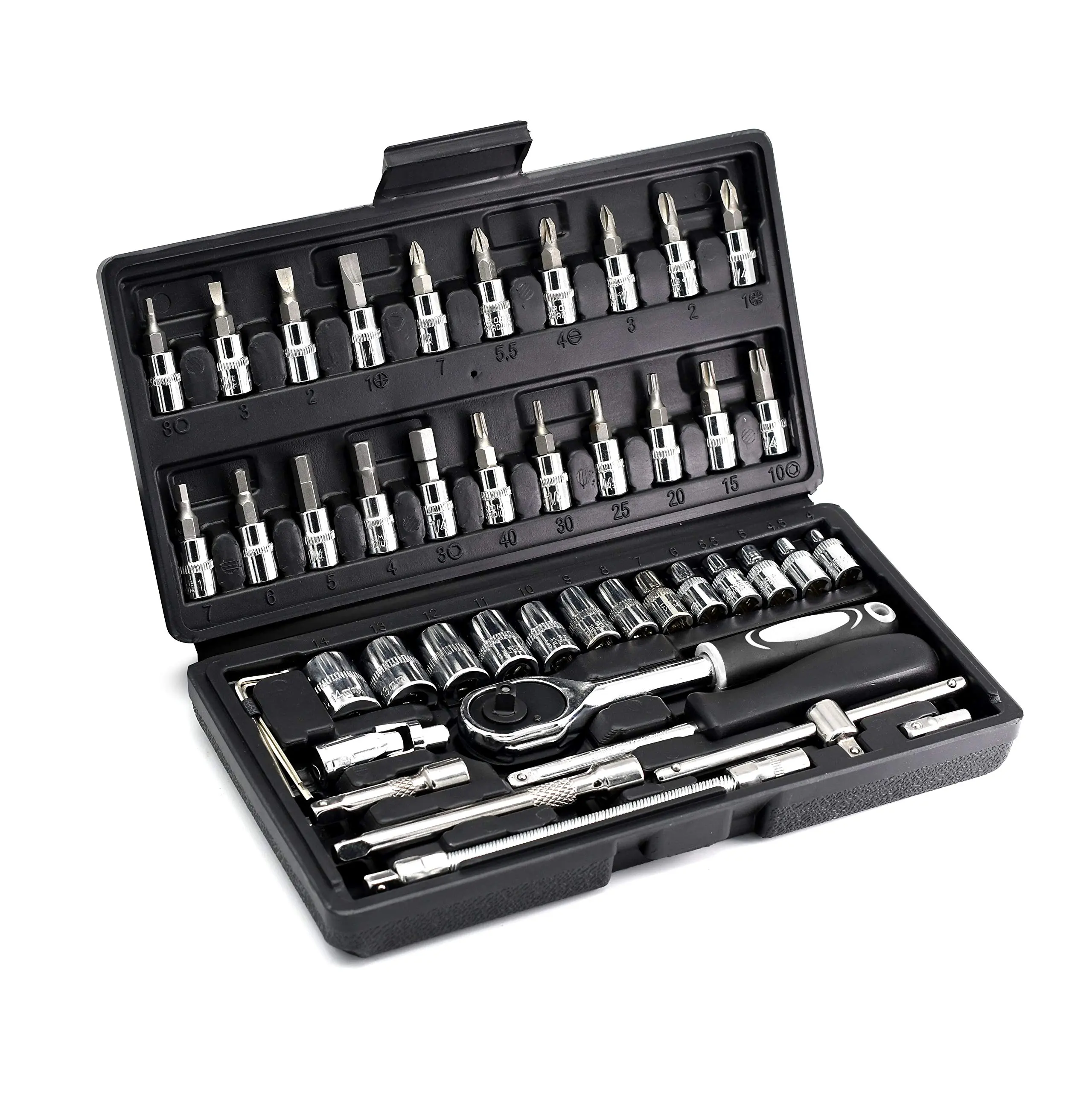 46 Piece 1 / 4 Inch Drive Socket Set Tool Sets Ratchet Wrench Set with 4 - 14mm Cr - V Sockets Screwdriver Bits Extension Bars