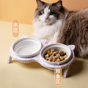 Comedero de cerámica para gatos y perros con diseño doble elevado y protección para el cuello inclinado - Product Image 2