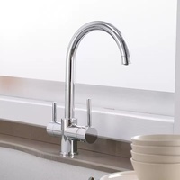 Robinet de cuisine brossé SUS304 à double poignée, robinet mitigeur en acier inoxydable, noyau de valve en céramique pour projets, design moderne